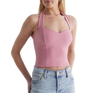 EXPRESS Body Contour Textured Sweetheart Halter Cropped Tank